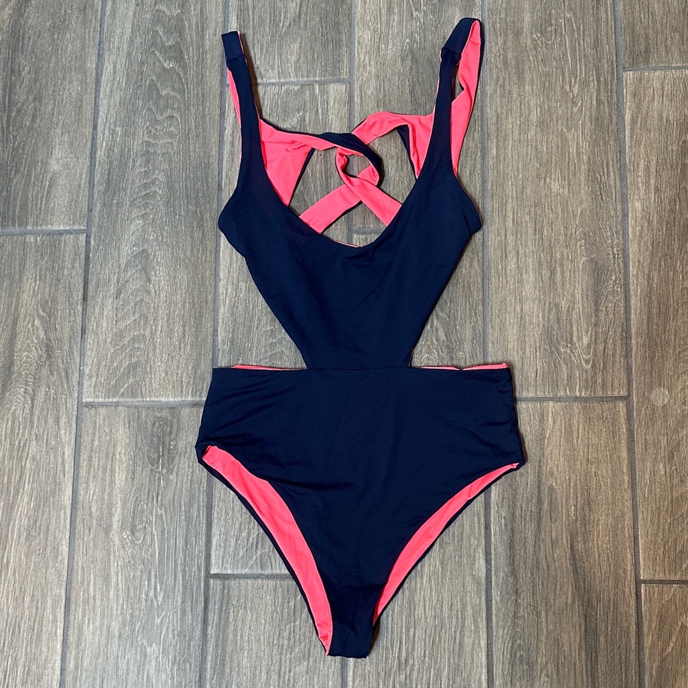 L*Space Black and Pink Swimsuit, size 12. Bitsy Cut. NWT.